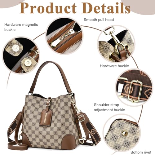 PALAY® PU Bucket Bag for Women Fashion Check Pattern Crossbody with Detachable Shoulder Belt Daily Versatile 3 PCS PALAY® PU Bucket Bag for Women Fashion Check Pattern Crossbody with Detachable Shoulder Belt Daily Versatile 3 PCS